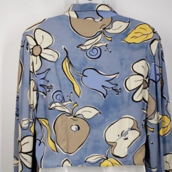 Zara Cropped Long Sleeve Floral Print Button up Top Size Medium Blue Whi… - Picture 6 of 12